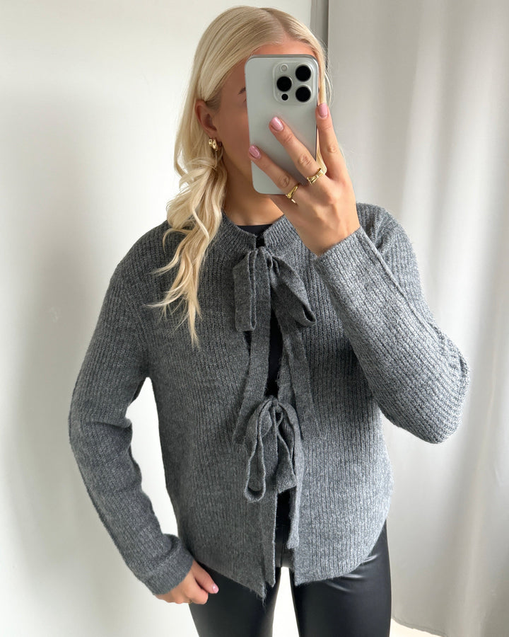 JDY cardigan drea tie dark grey melange