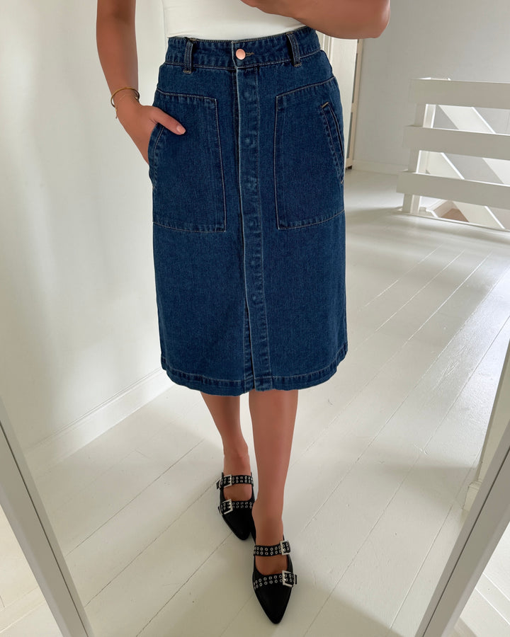 JDY nederdel olivia hw db dnm dark blue denim - FORUDBESTILLING LEV. UGE 27/28