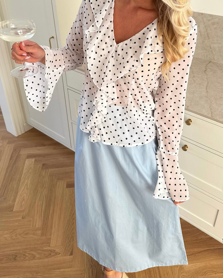Vero Moda bluse willow ls frill snow white black dot