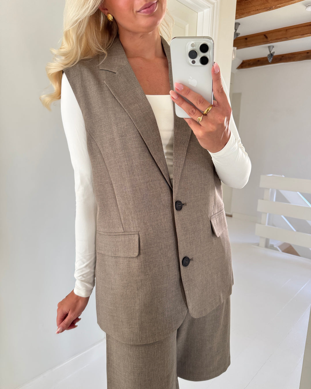 Only vest linda sl mel oversize waistcoat major brown melange