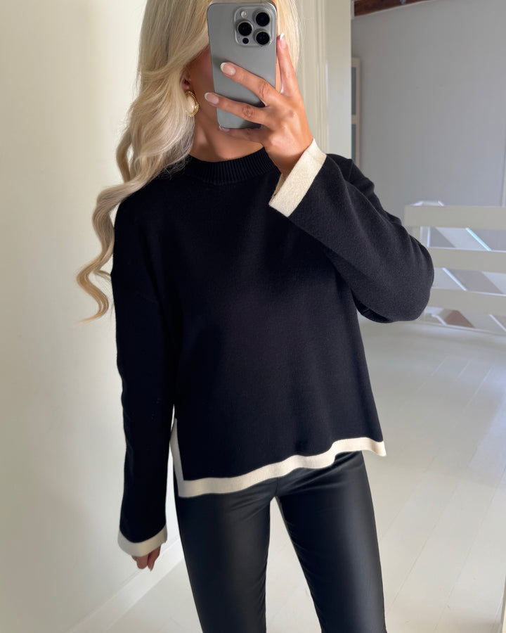 Vero Moda trøje saba full contrast ls o-neck black/w birch contrast