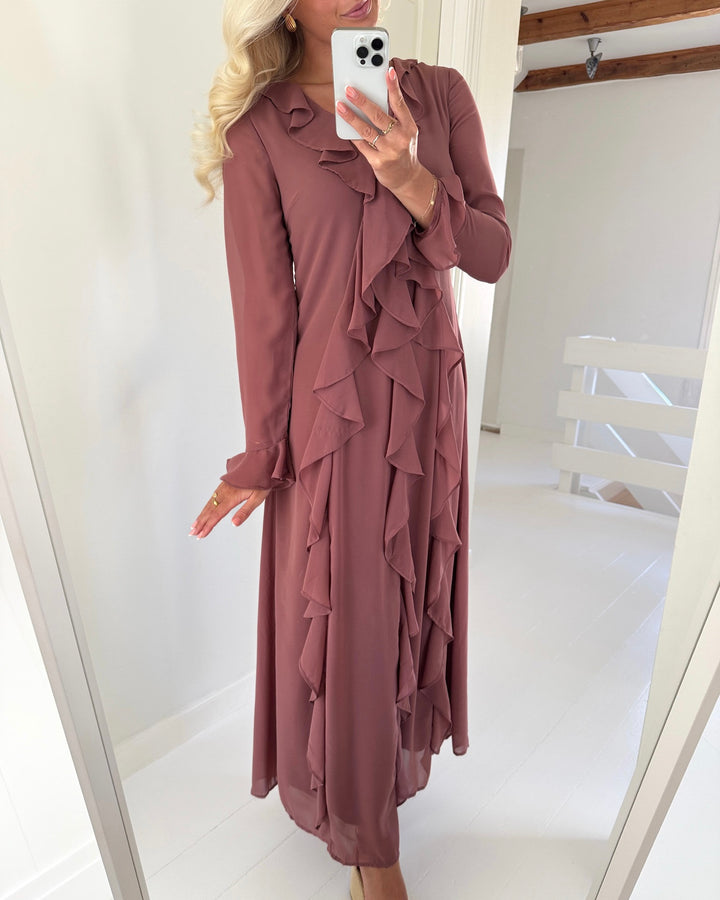 Vero Moda kjole holly ls flounce ankle rose brown