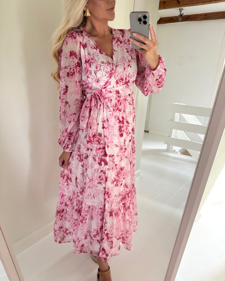 Only kjole miriam ls wrap midi pink marshmallow/porcelain flowers