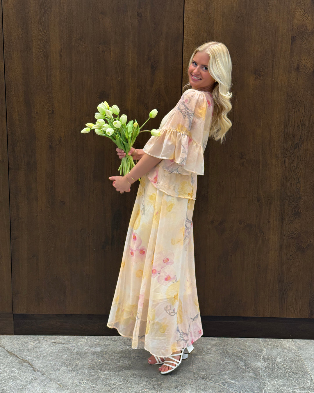 Y.A.S kjole blomina 2/4 ankle afterglow blomina aop - FORUDBESTILLING LEV. START MAJ