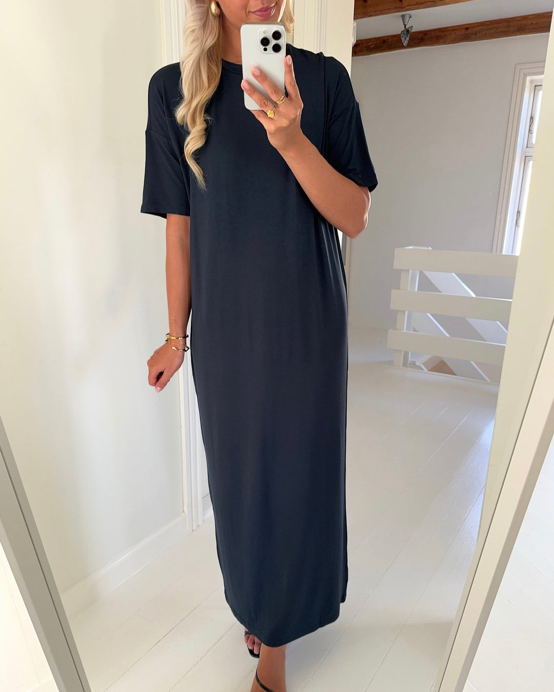 Aware by Vero Moda kjole robertina 2/4 o-neck ankle vma dark sapphie