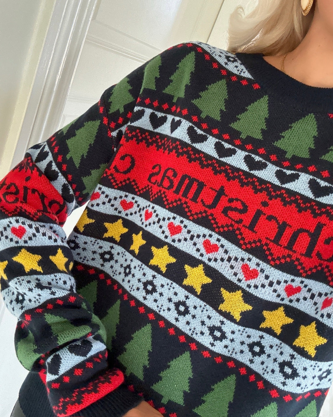 Vero Moda striktrøje happy frostlight xmas navy blazer/w. artwork