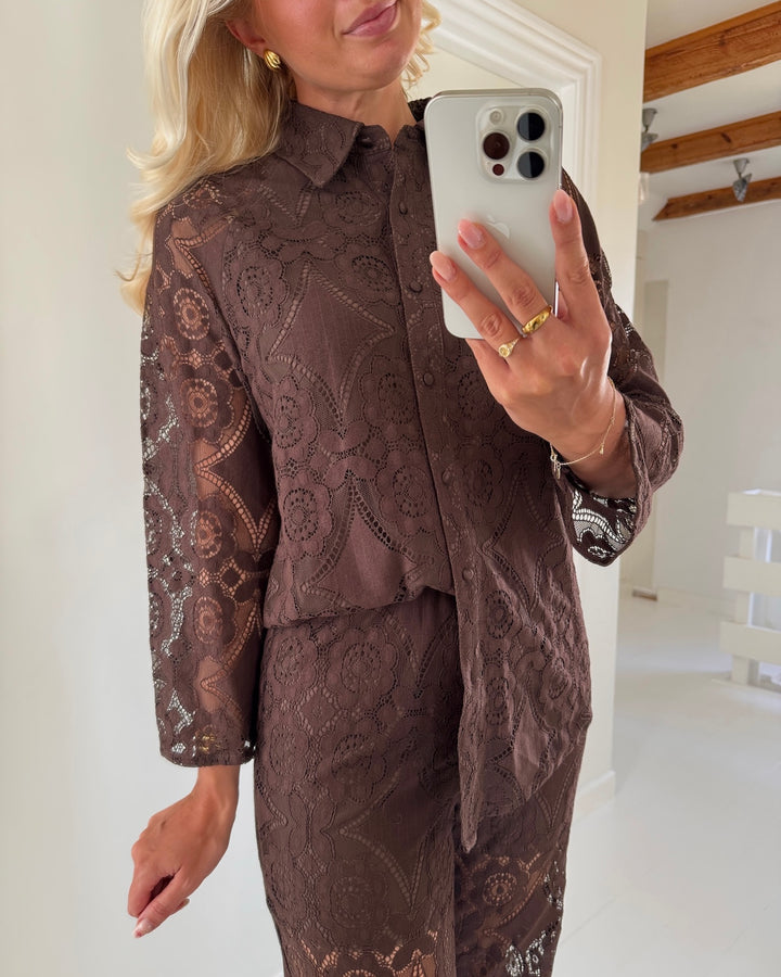 Y.A.S skjorte almi 7/8 lace coffee bean