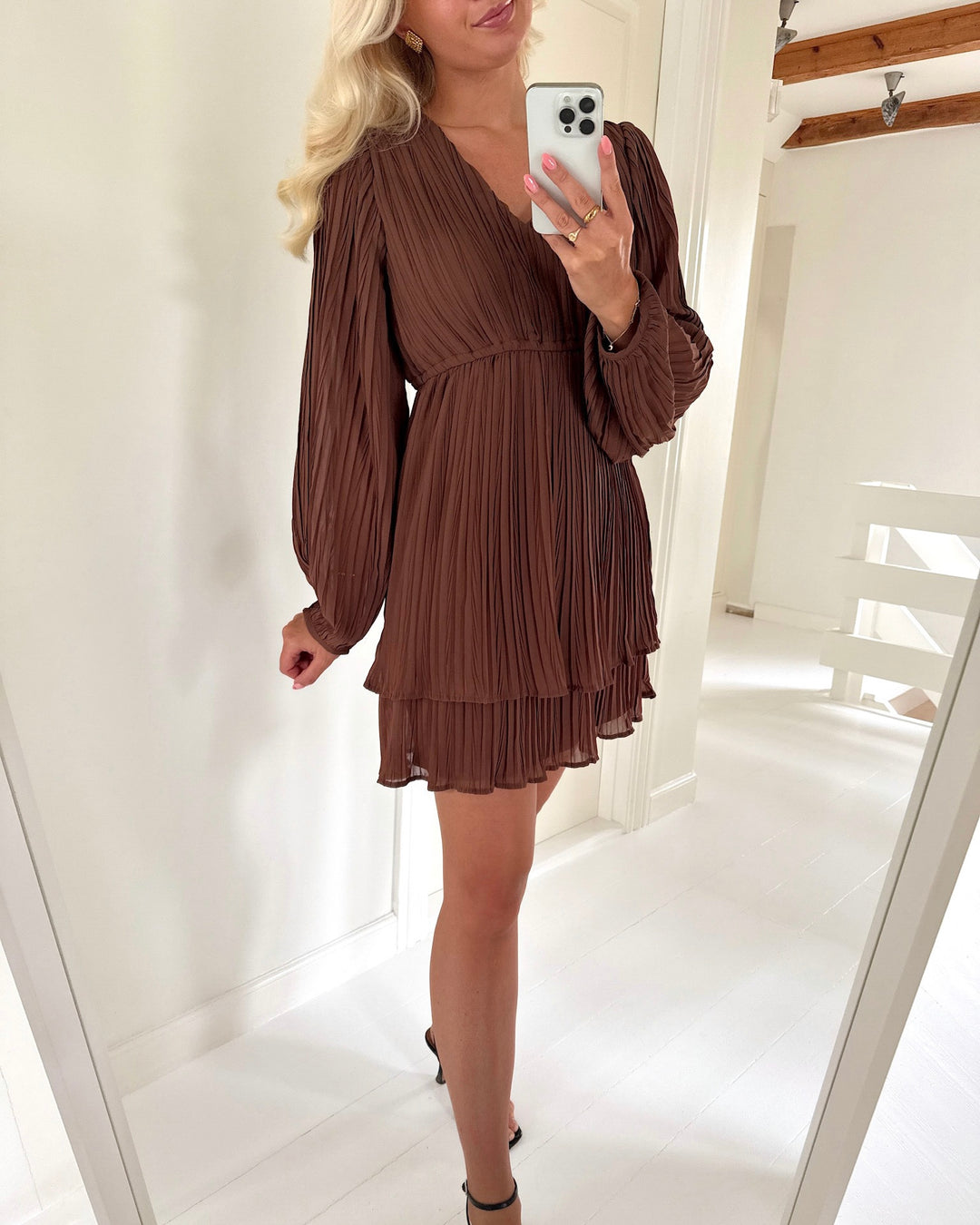 Vero Moda kjole dora ls v-neck cocoa brown