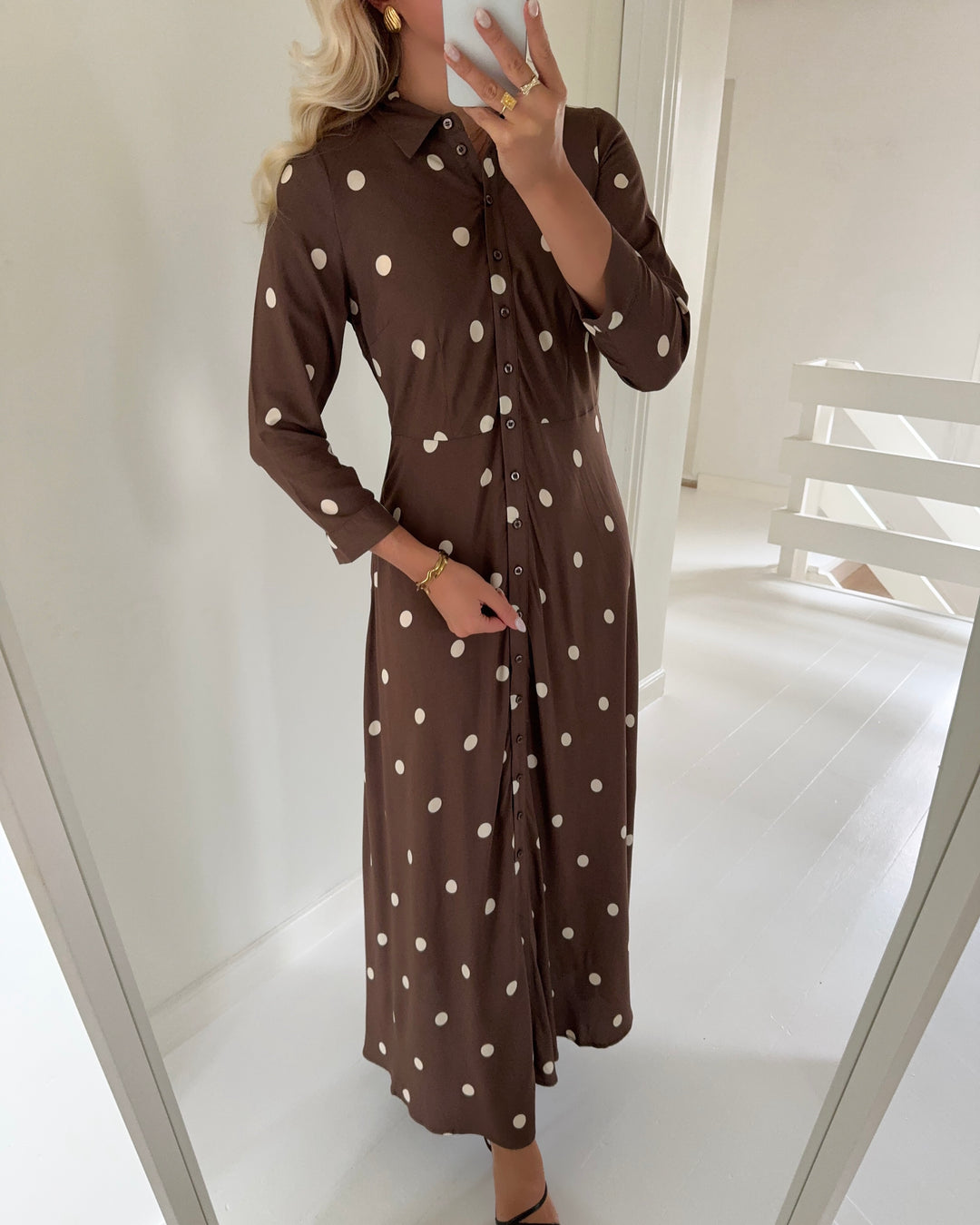 Y.A.S kjole savanna long shirt pinecone/ecru dots