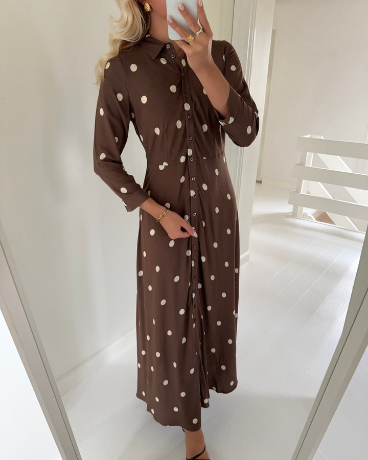 Y.A.S kjole savanna long shirt pinecone/ecru dots
