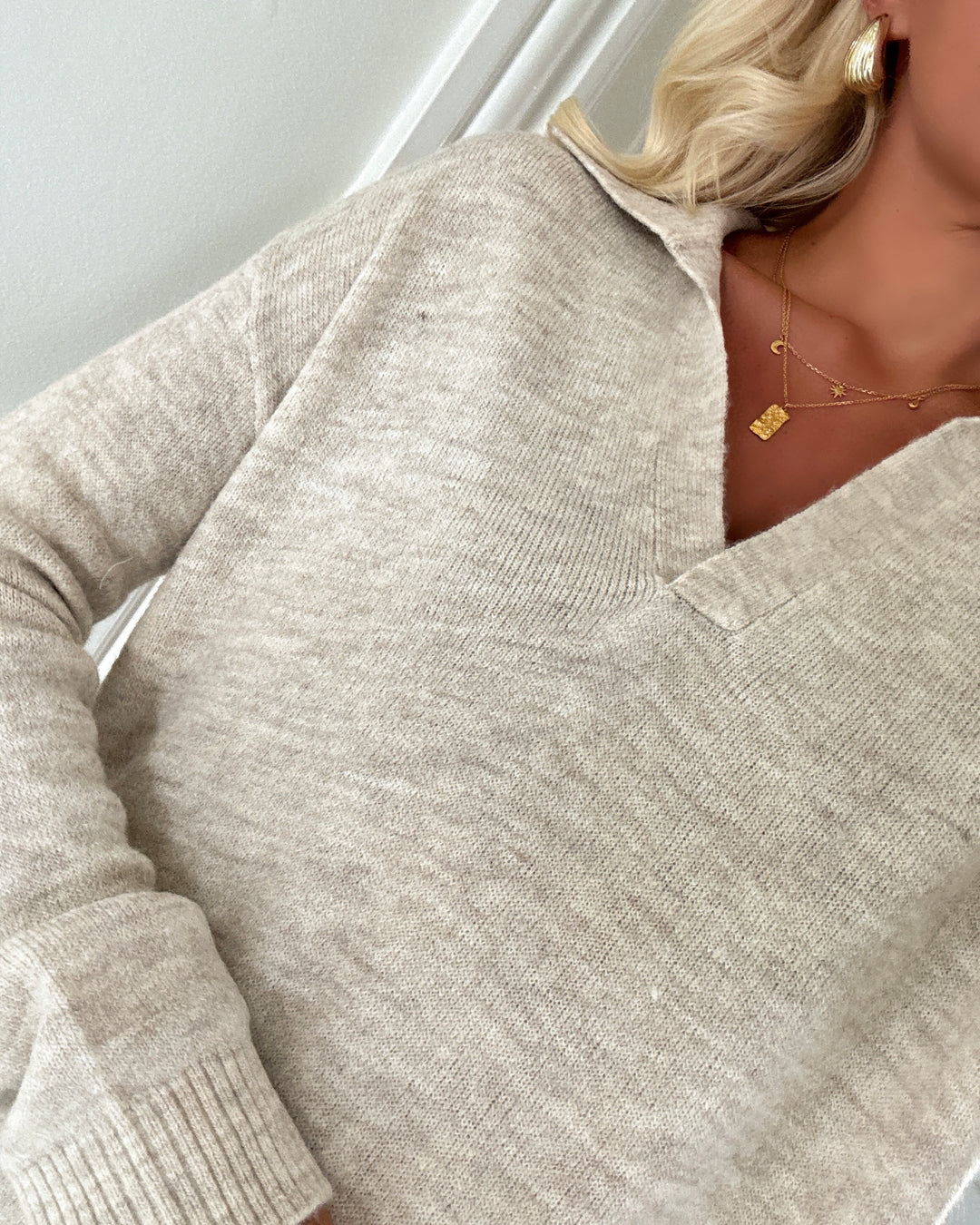 Vero Moda striktrøje lefile ls poloneck birch/melange