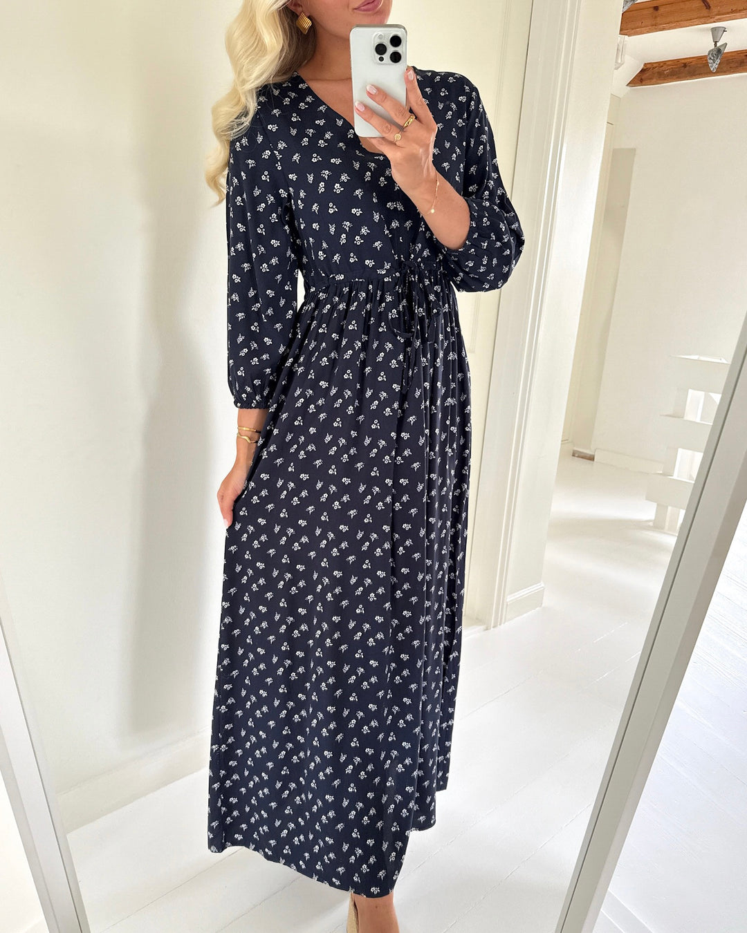 JDY kjole sezen life 3/4 maxi night sky/cloud dancer ditsy flower