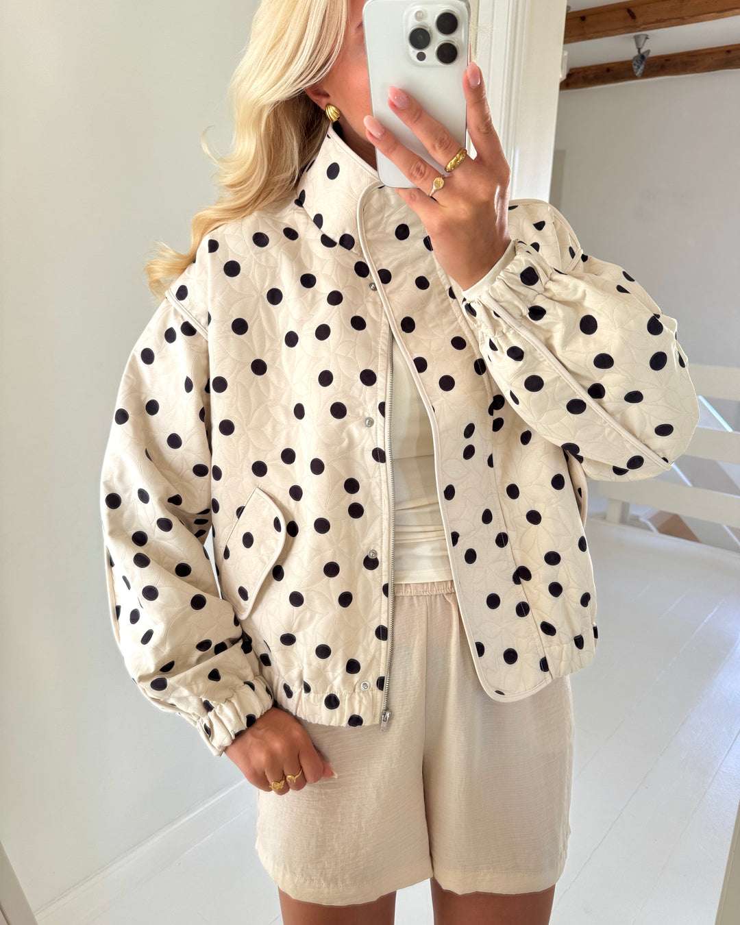 Y.A.S jakke fipa ls quilted pristine/black dots