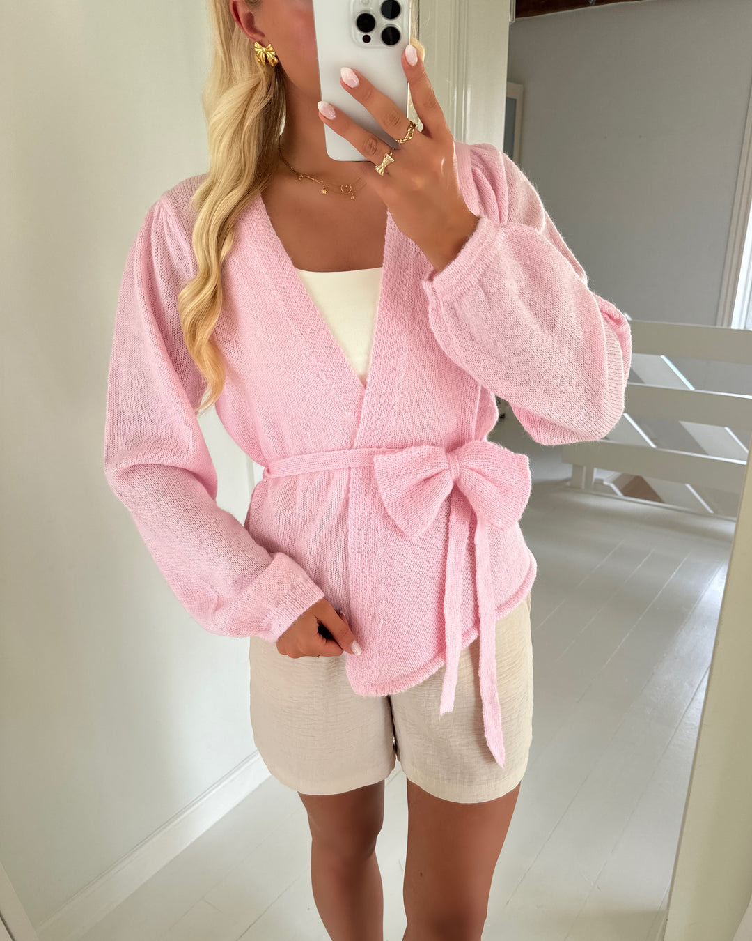 Pieces cardigan fleur ls v-neck knit d2d fsy pink tulle/melange