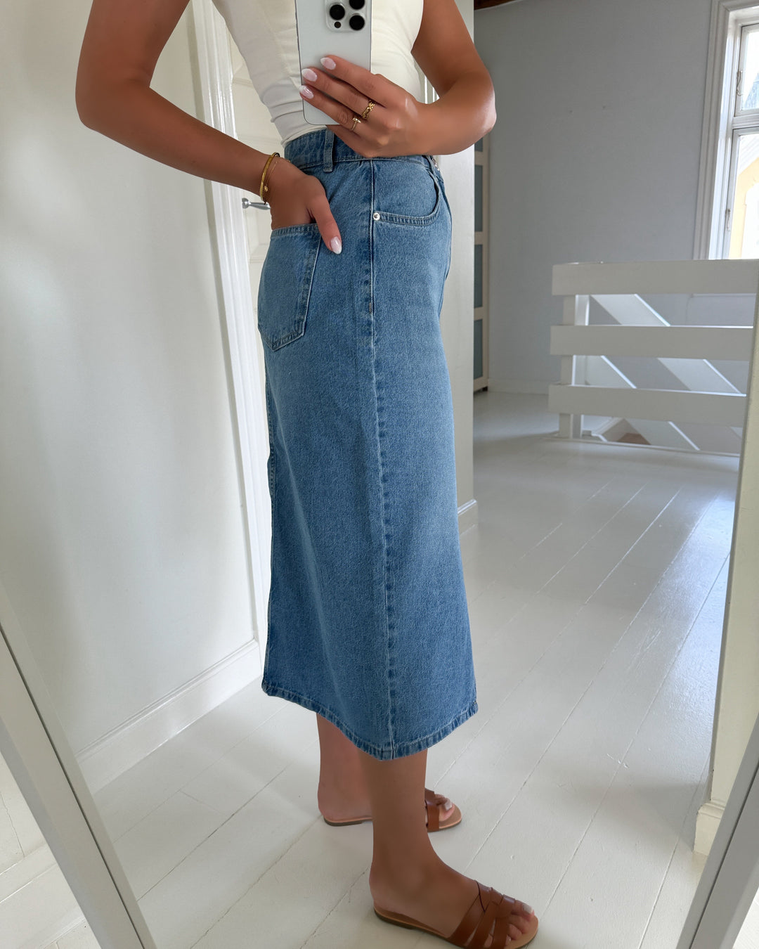Vero Moda nederdel elfi hr midi skirt mix light blue denim