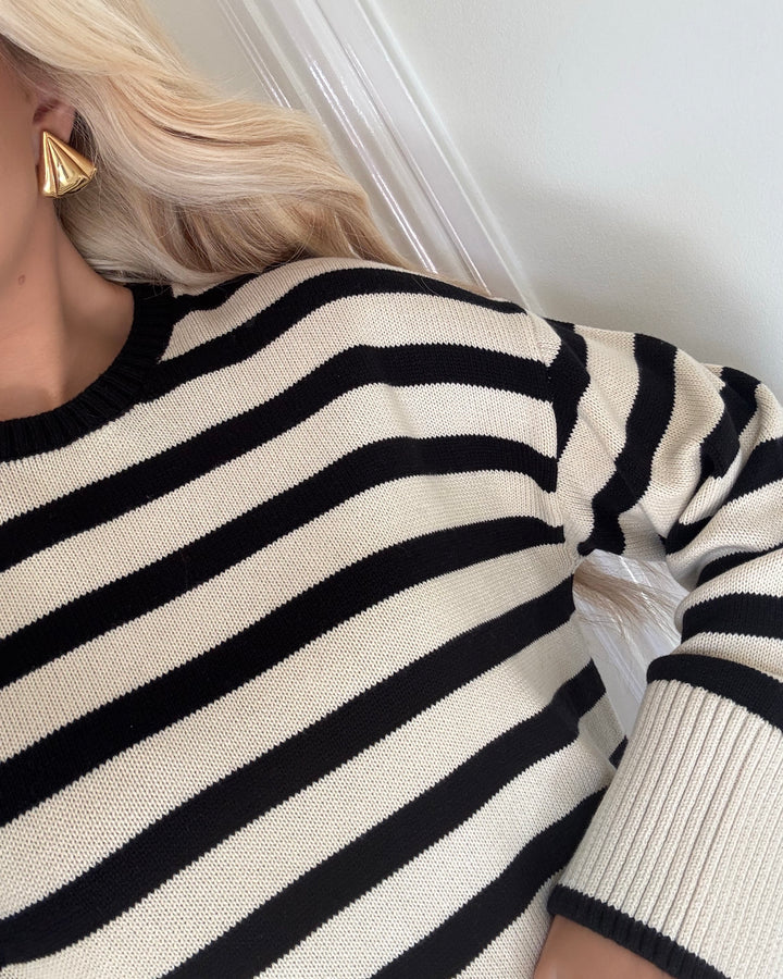 Pieces striktrøje ava ls o-neck slit knit birch/black