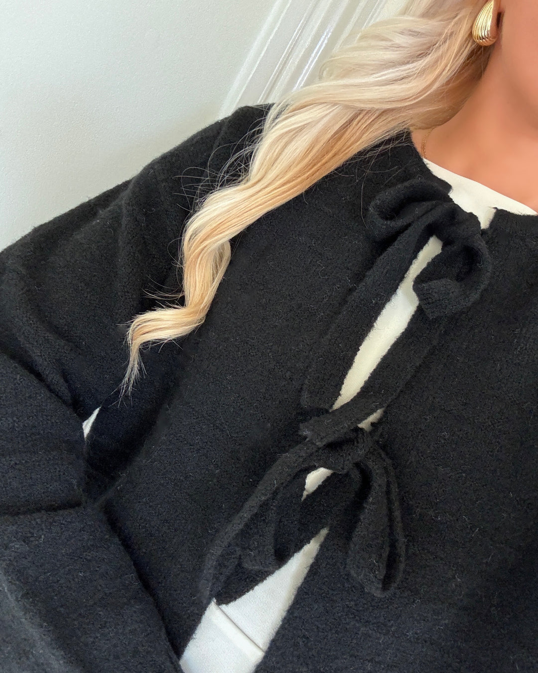 Vero Moda cardigan boom structure ls o-neck tie card boo black