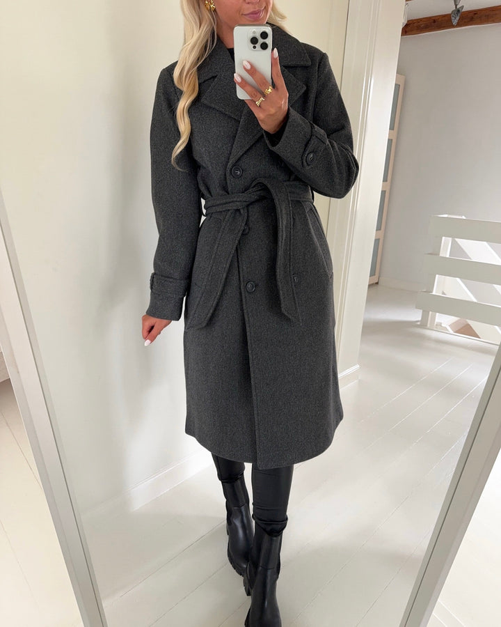 Vero Moda frakke fortunevega long ga noos dark grey/melange - FORUDBESTILLING LEV. UGE 37