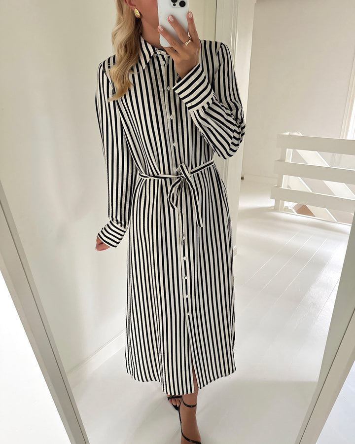 Y.A.S skjortekjole kaya ls long shirt birch/black stripe