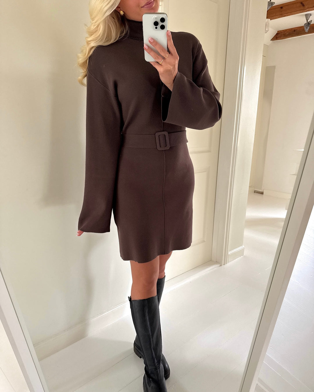 Y.A.S kjole hafni ls roll neck knit chocolate brown
