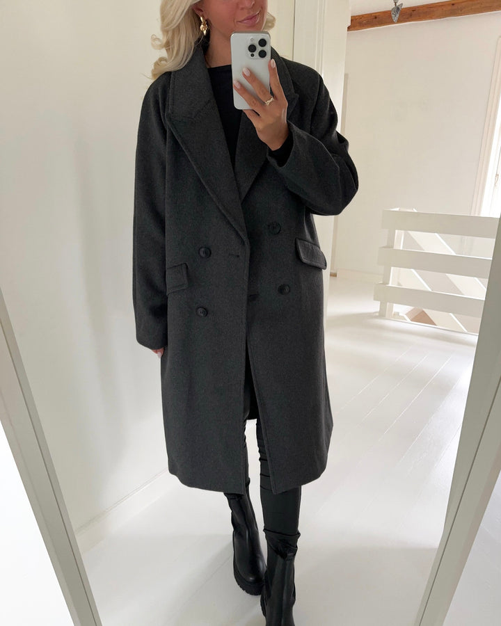 Vero Moda frakke harper long wool dark grey melange