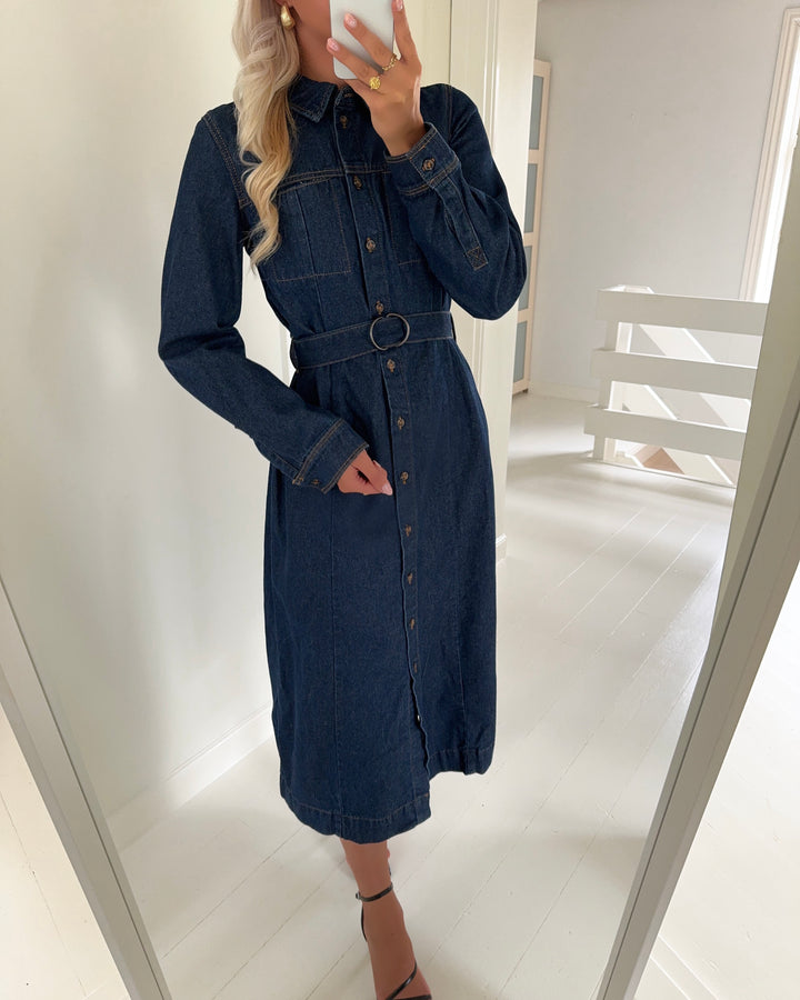 Vero Moda skjortekjole vio ls reg 7/8 shirt dark blue denim/rinse