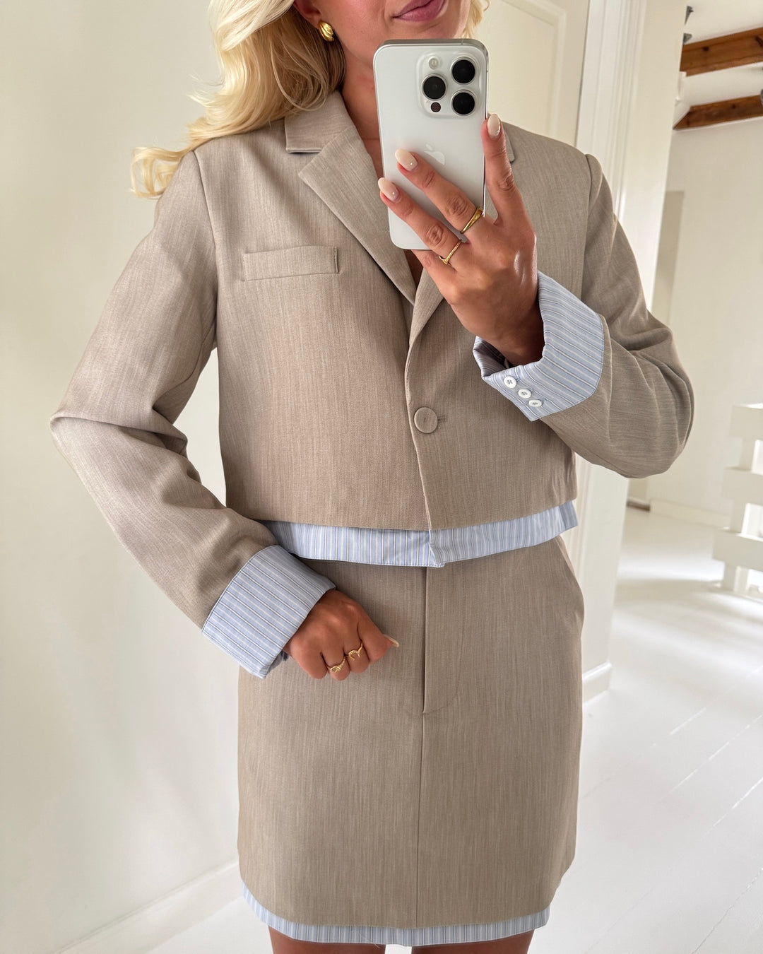 Y.A.S blazer detana ls oxford tan w. skyway stripe