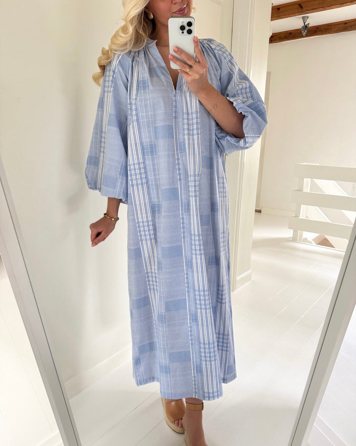 Y.A.S kjole martine 3/4 long star white martine checks