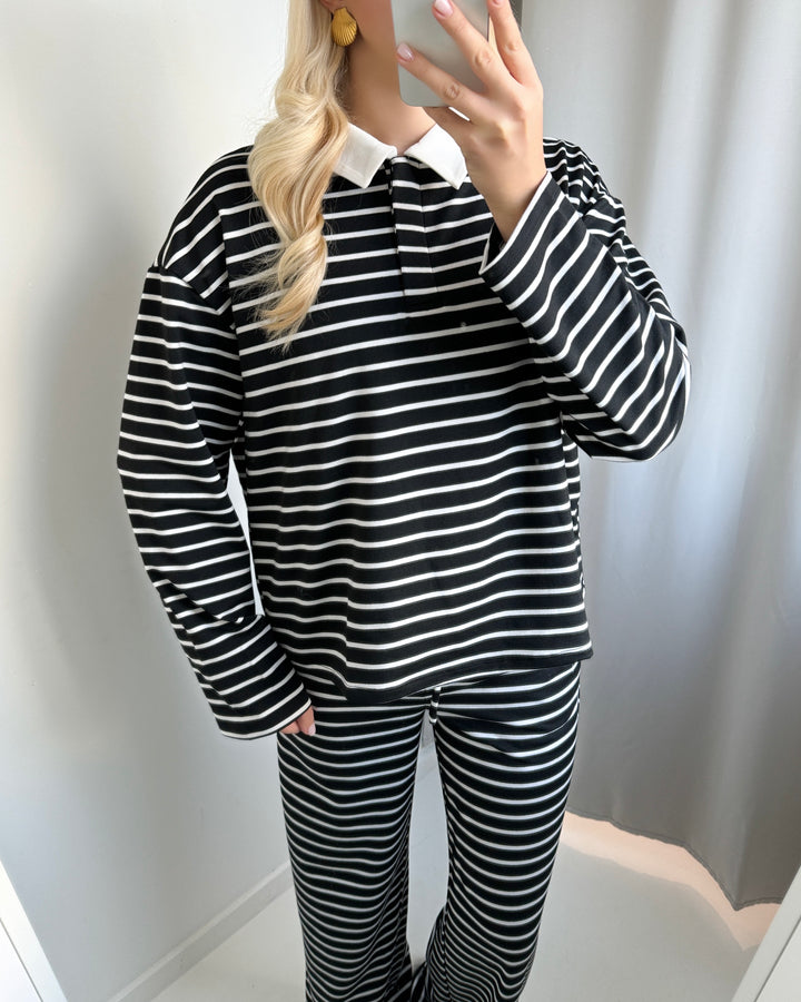 Vero Moda bluse alma ls striped polo black/white