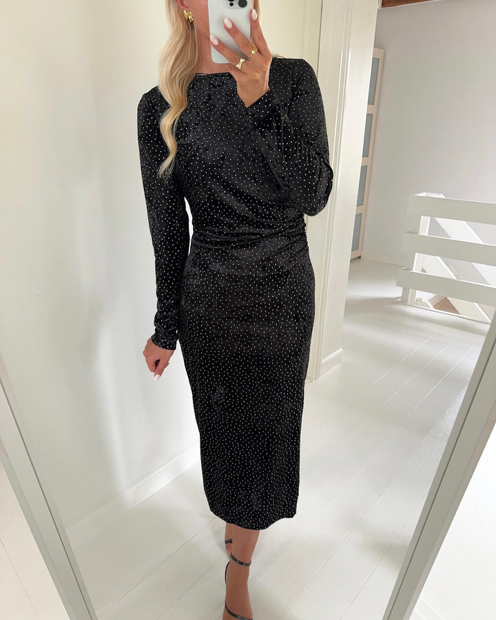 Y.A.S kjole tillia ls velvet long black/w. rhinestones