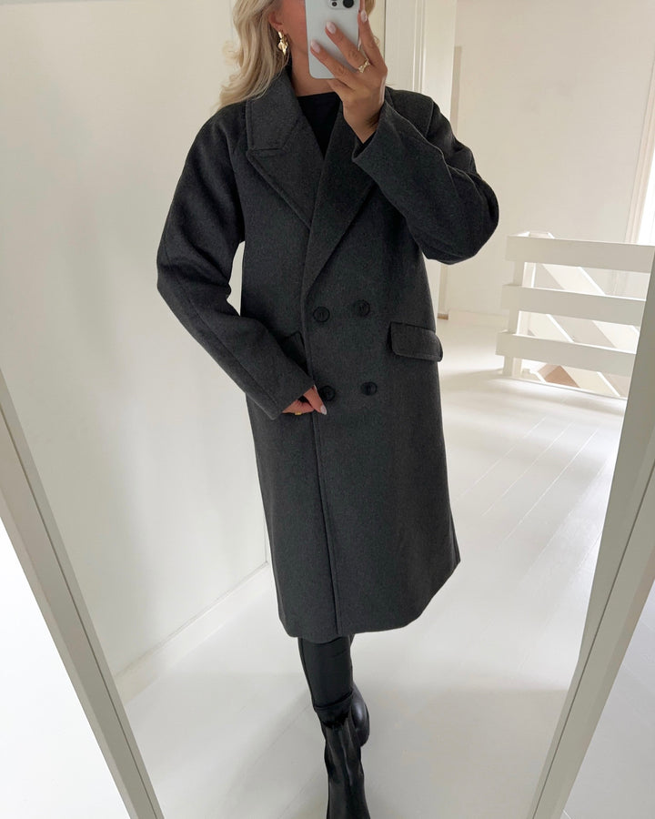 Vero Moda frakke harper long wool dark grey melange