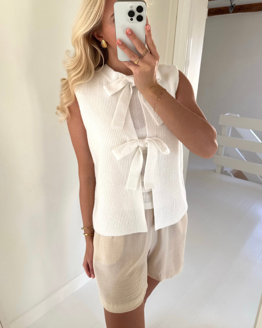 Pieces vest silly sl rev tie knit cloud dancer