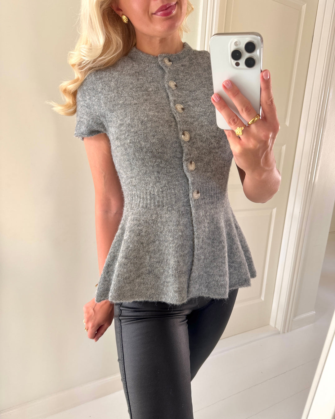 Y.A.S cardigan enya ss knit medium gray melange