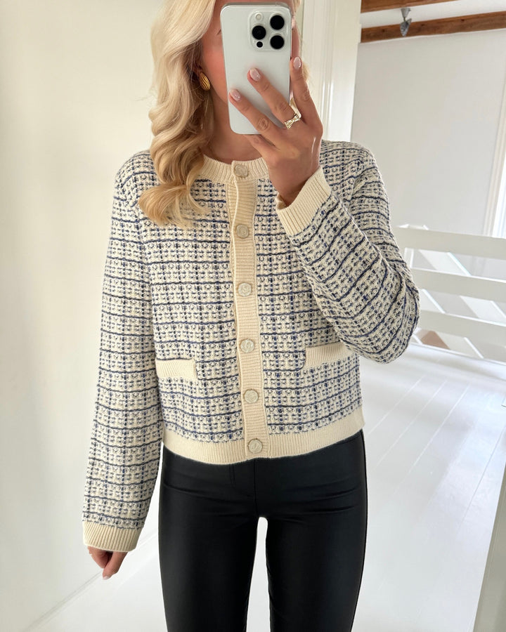 Y.A.S cardigan livia ls short knit birch/dazzling blue - FORUDBESTILLING LEV. UGE 48