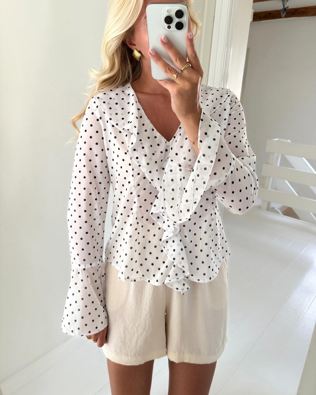 Vero Moda bluse willow ls frill snow white black dot