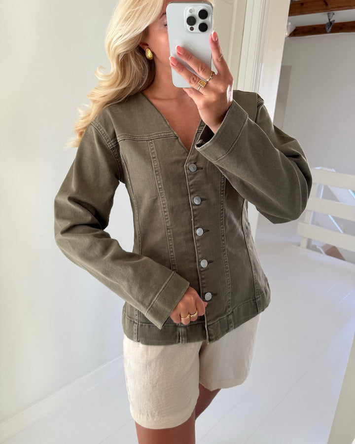 Pieces skjorte silke ls col denim military olive