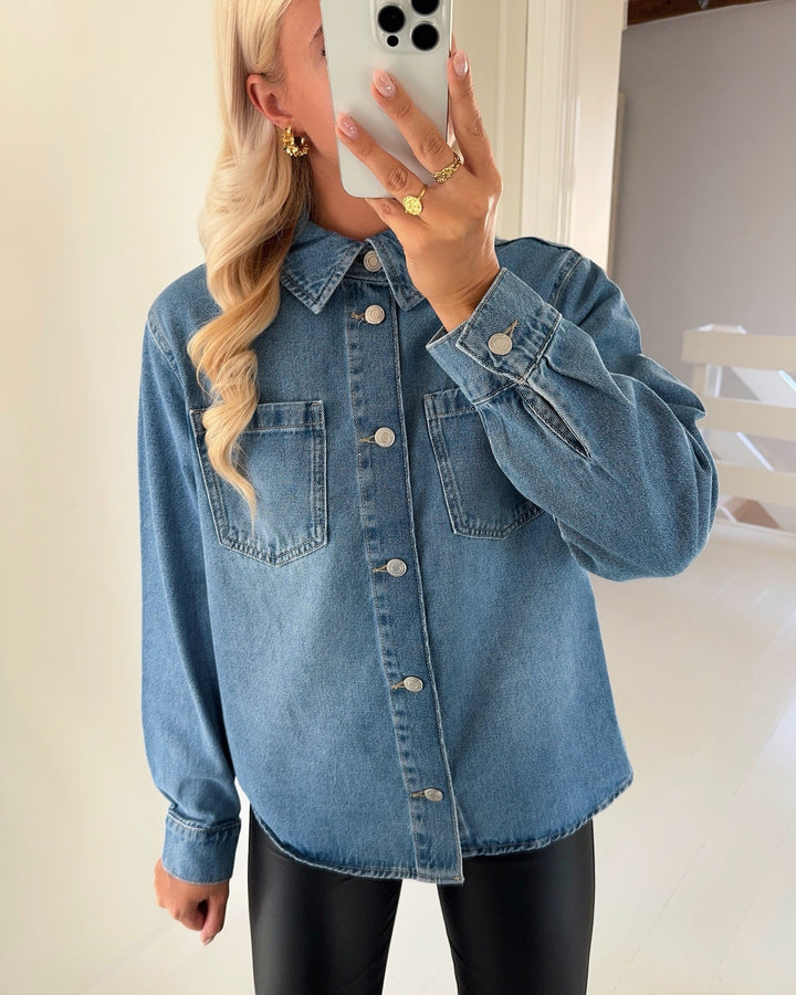Vero Moda skjorte frida ls denim mix light blue denim