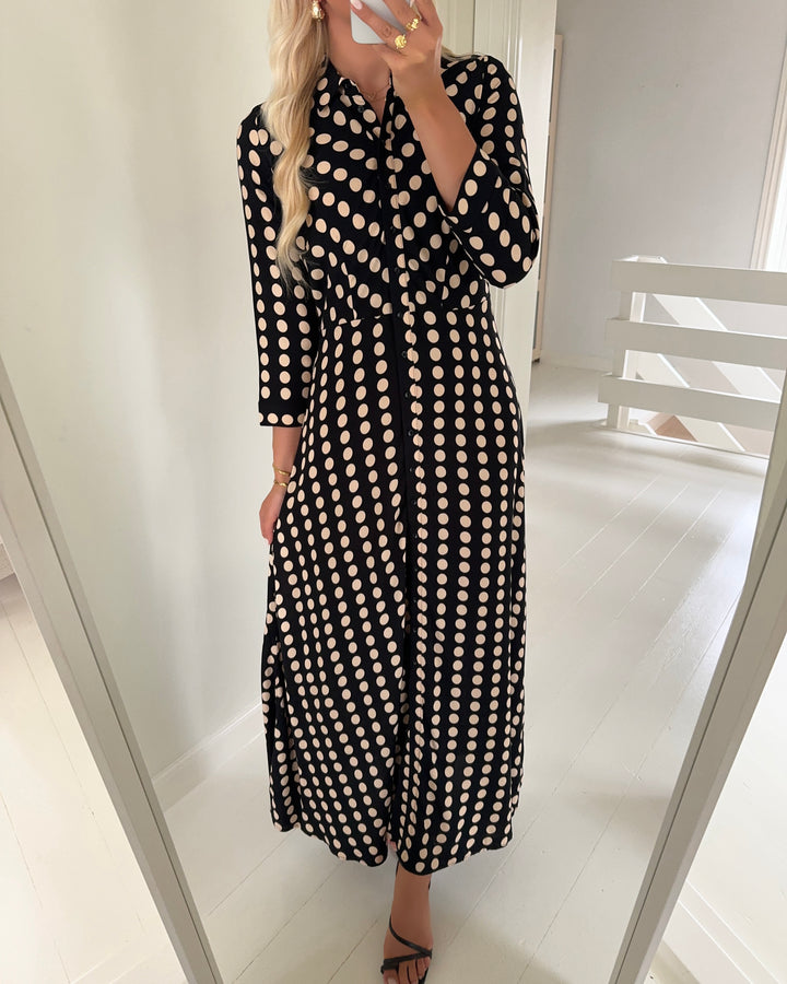Y.A.S kjole savanna long shirt black/stripe dot