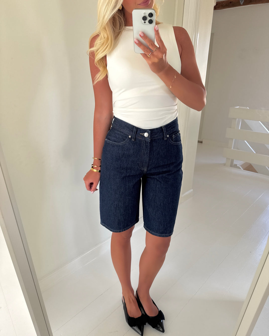 Only shorts sonny hw wide denim dark blue denim rinse