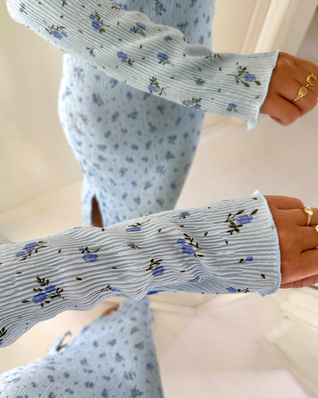 Pieces kjole flora ls midi cashmere blue/blue flowers