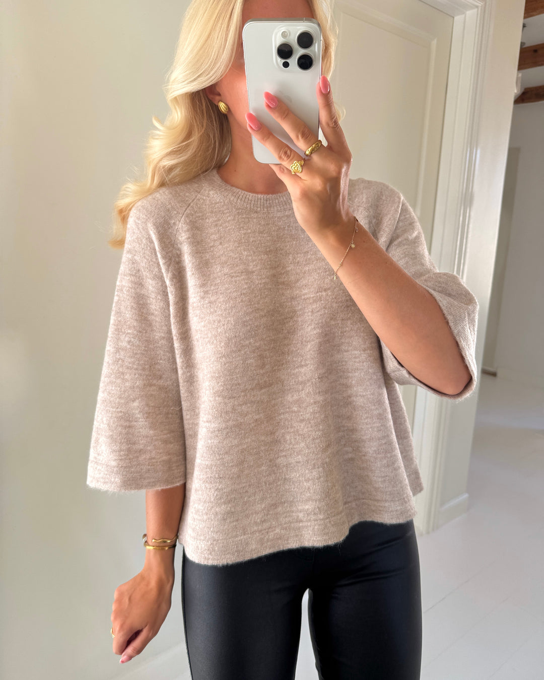 Only striktrøje simoni 3/4 knit pumice stone melange