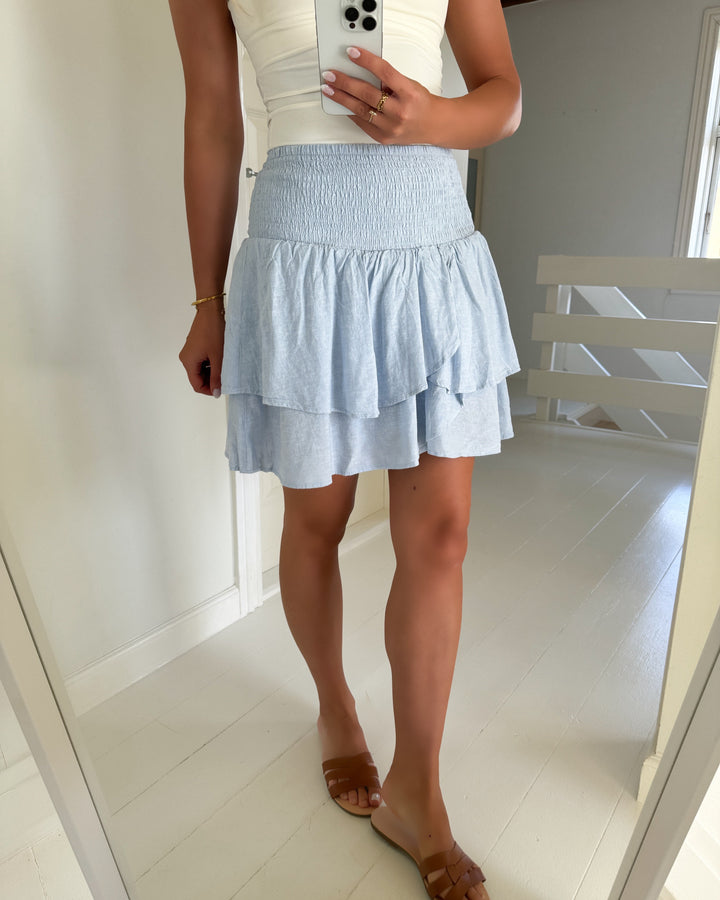 Vero Moda nederdel linn hw detail short wvn exp cashmere blue/melange