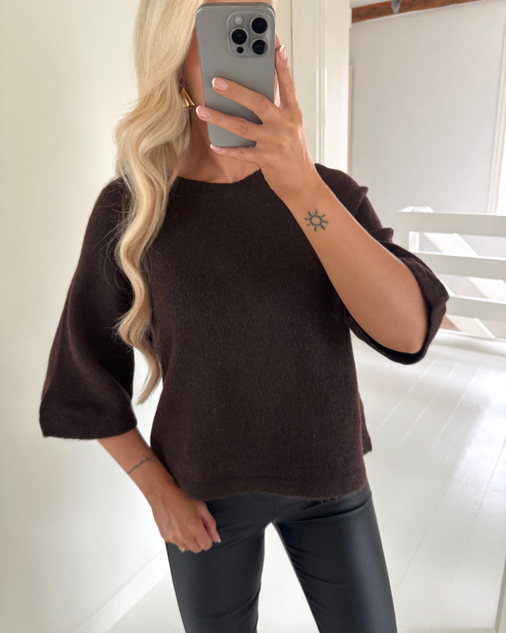 Only striktrøje simoni 3/4 knit coffee bean/melange