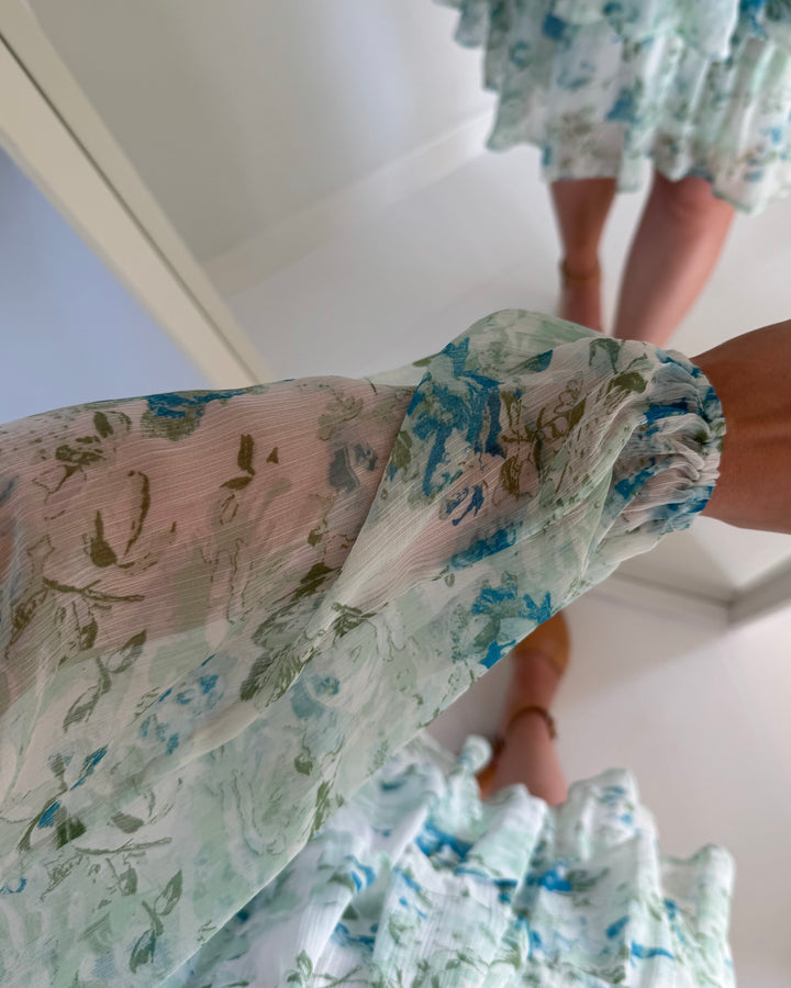 Vero Moda kjole smilla ls short layer snow white blue brit