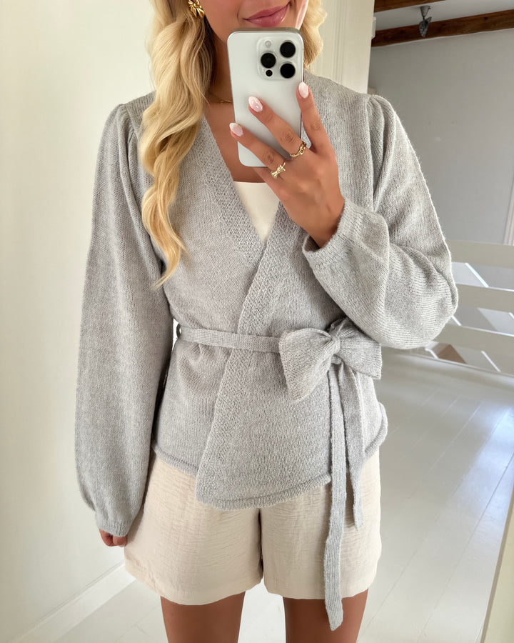 Pieces cardigan fleur ls v-neck knit d2d fy light grey melange