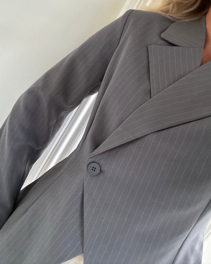 Pieces blazer falka ls fittet pinstriped grey pinstrip