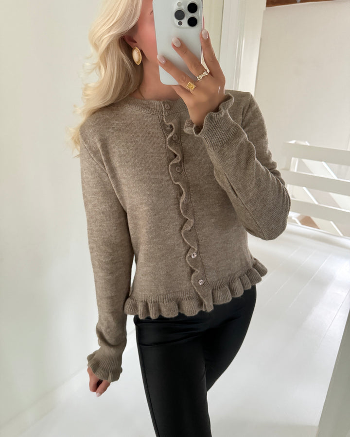 JDY cardigan letty l/s on frill knt greige/melange
