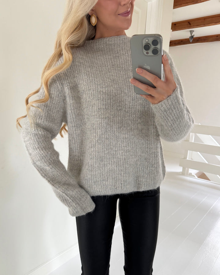 Sister's Point striktrøje hapi-pu l. grey melange