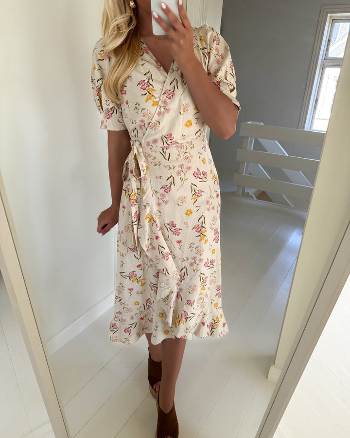 Aware by Vero Moda kjole kenzie 2/4 calf wrap oatmeal/powder pink