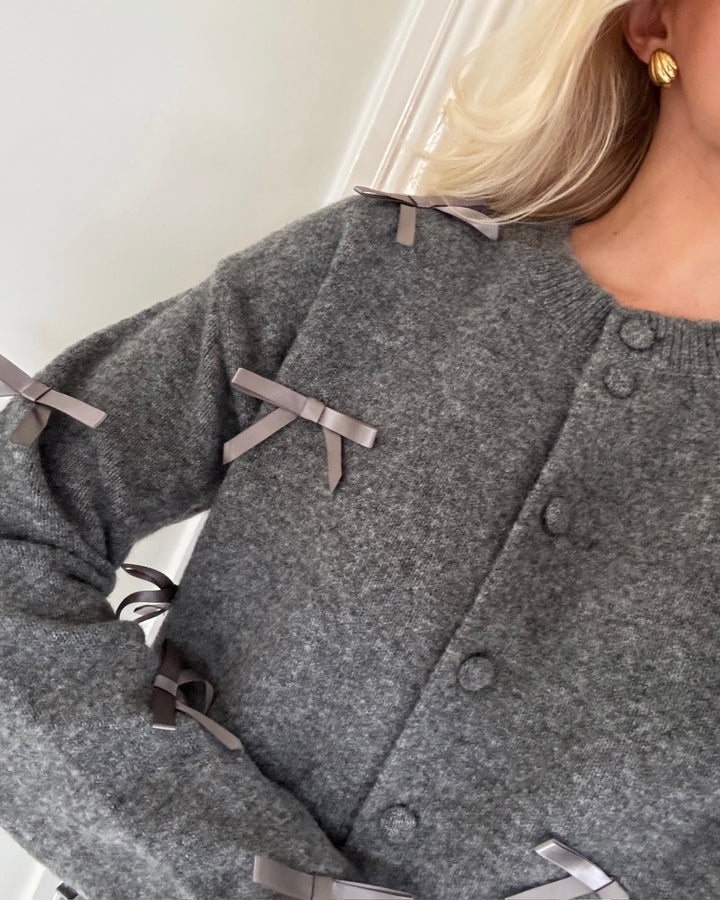 Y.A.S cardigan frilo ls bow knit dark grey melange